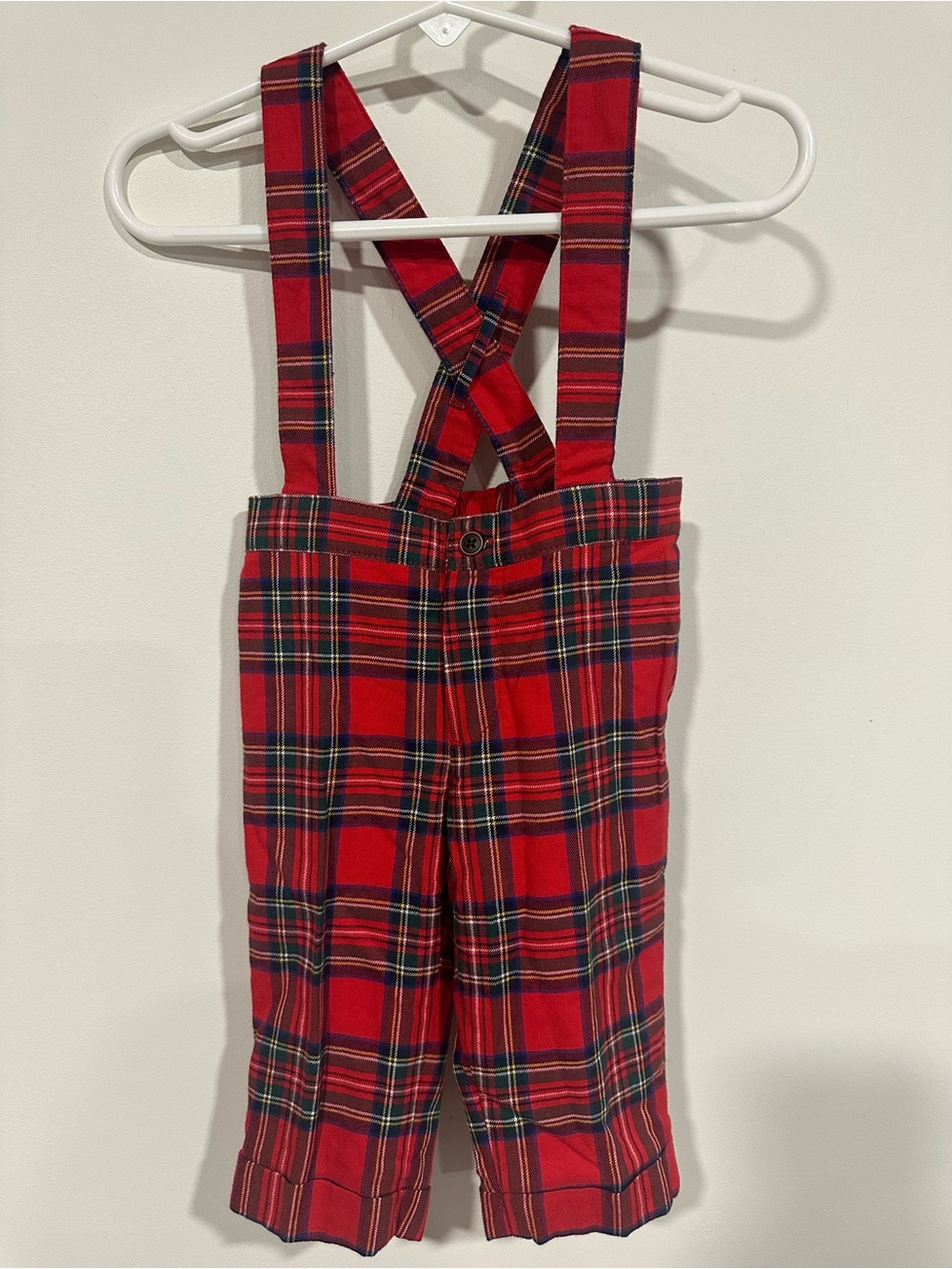 NWT Janie Jack Plaid Boys Girls Overalls 3-6 Months Holiday Red Green Tartan